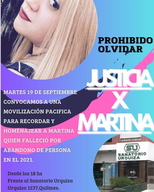 Marchan para pedir Justicia por Martina, la joven que murió en un sanatorio de la zona oeste quilmeña y que su familia denuncia “abandono de persona”