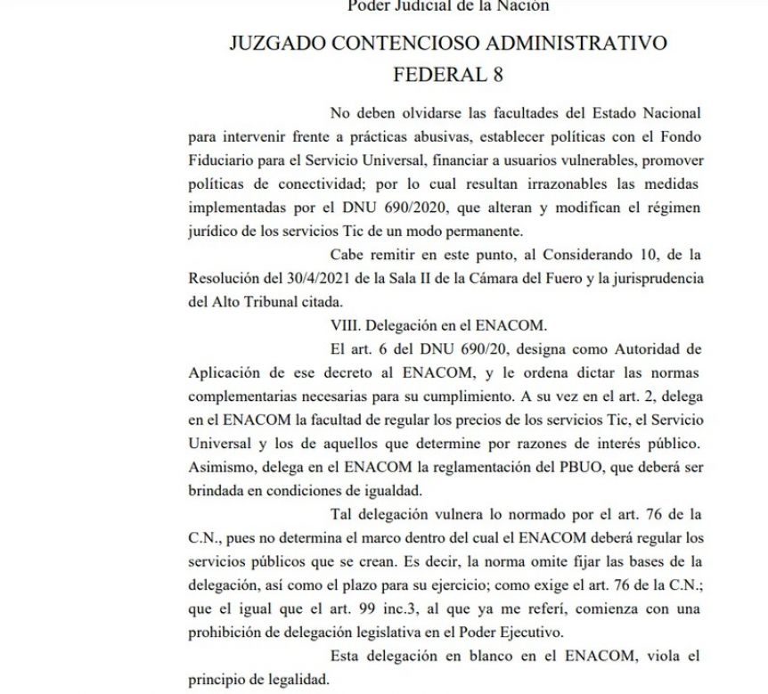 La Justicia anuló el DNU que declara servicio público a las telecomunicaciones