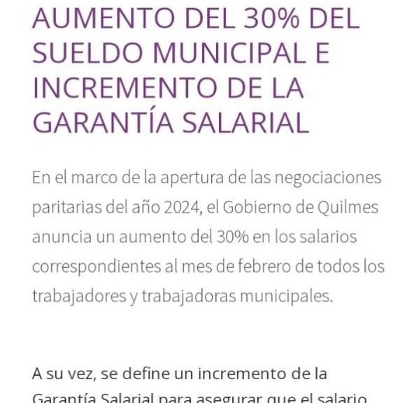 Quilmes: Municipales con 30% de aumento e incremento de la garantía salarial