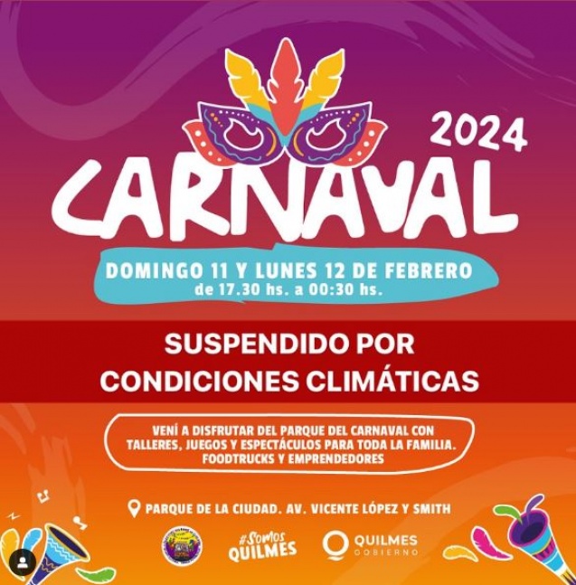A causa del mal clima se suspendieron los festejos de Carnaval en Quilmes