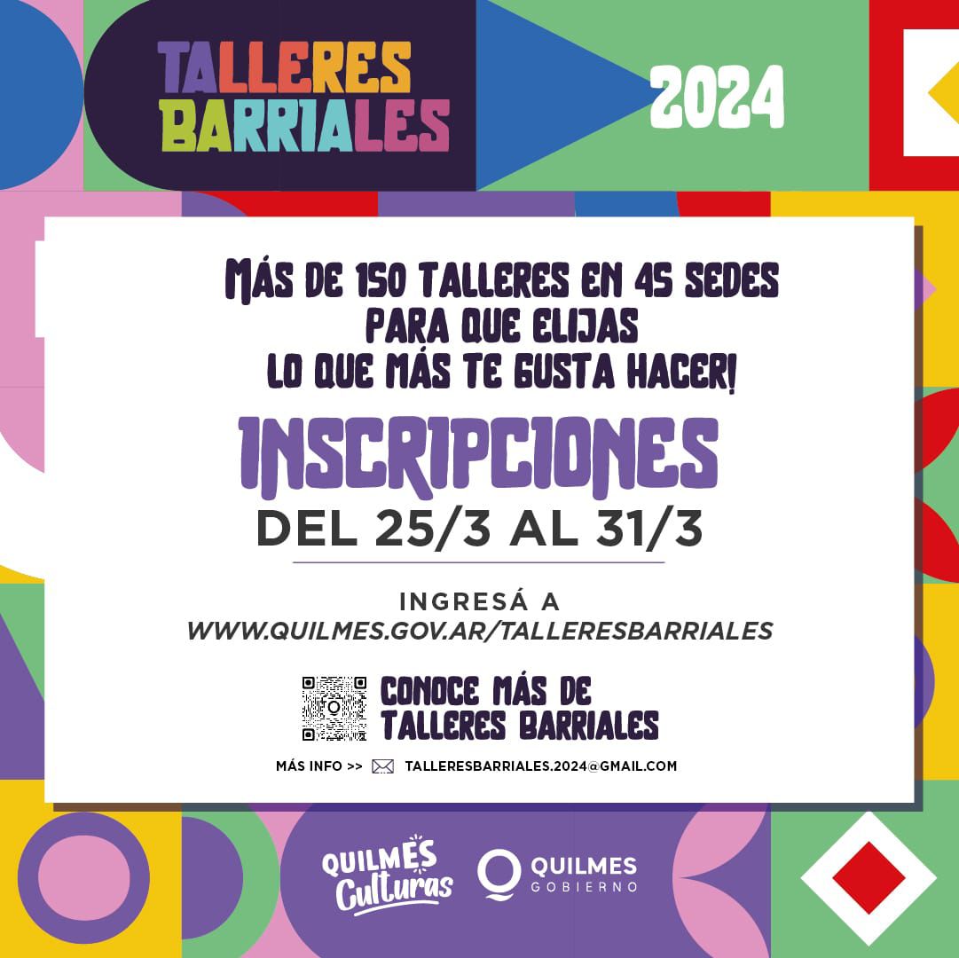 Mañana comienza en Quilmes la inscripción online a los Talleres Barriales 2024