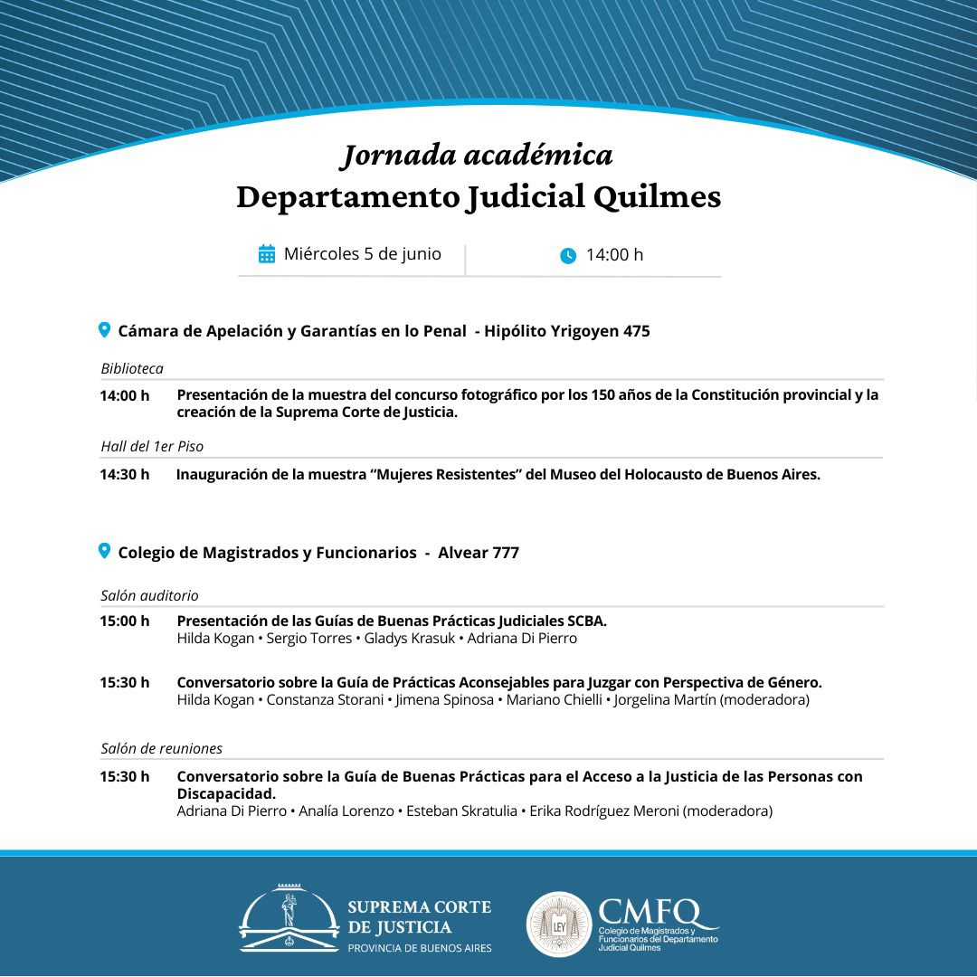 Mañana habrá una jornada académica de la Suprema Corte de Justicia en el Departamento Judicial Quilmes