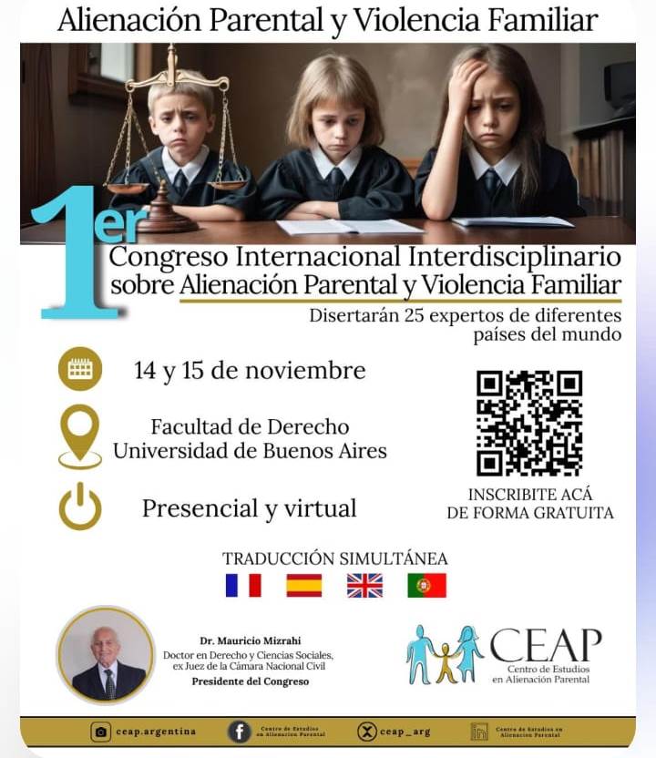 Anuncian “1° Congreso Internacional Interdisciplinario sobre Alienación Parental y Violencia Familiar” organizado por la CEAP que se hará en la CABA