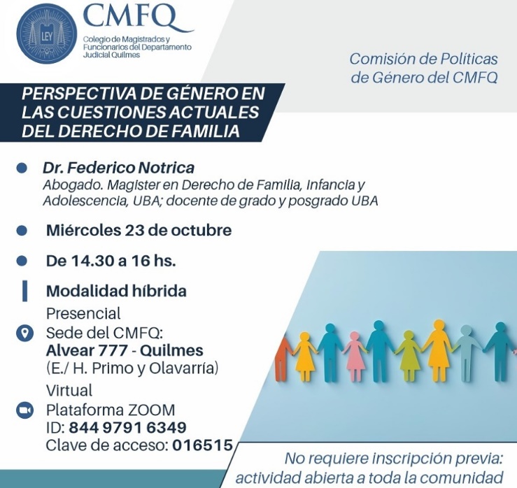 Charla abierta sobre perspectiva de género en el derecho de familia en el Colegio de Magistrados de Quilmes