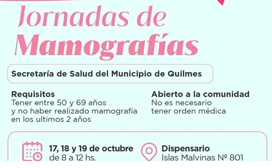 Jornadas de mamografías gratuitas en el Dispensario y en la Plaza San Martín de Quilmes