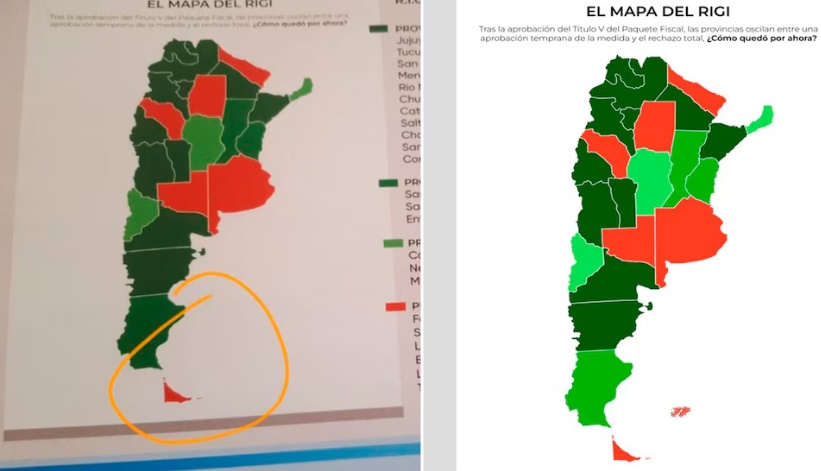 El gobierno nacional presentó un mapa de Argentina sin las Islas Malvinas durante un acto oficial en la Casa Rosada