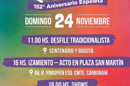 Festejos por el 152° anivesario de Ezpeleta programados para el domingo