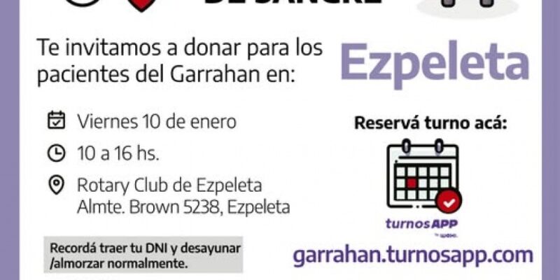 Rotary Club Ezpeleta impulsa nueva jornada de donación de sangre para el Garrahan