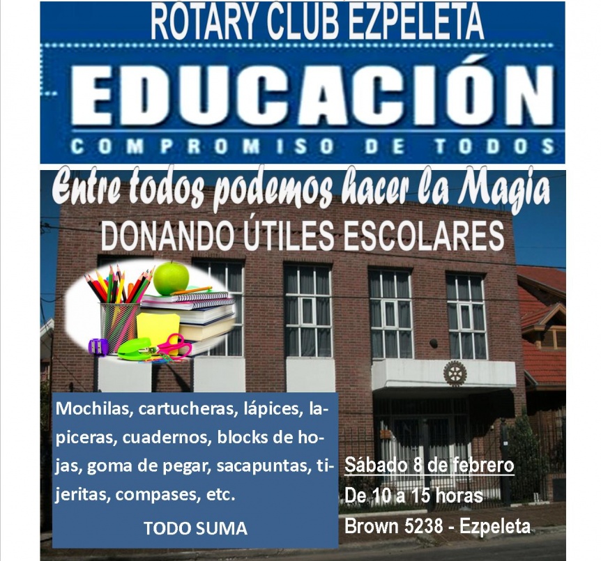 Rotary Club Ezpeleta llama a donar útiles de cara al inicio de clases