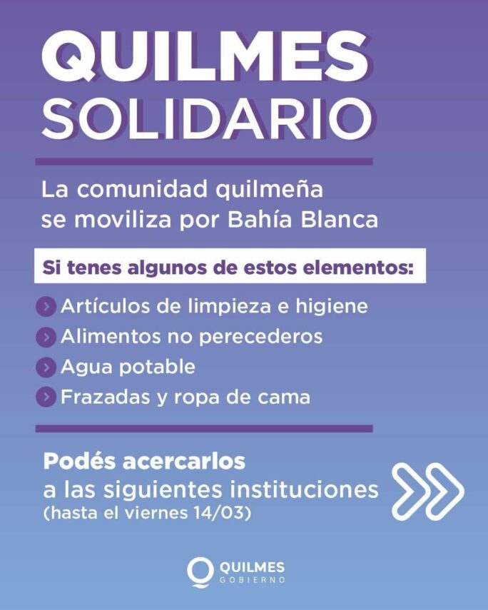 Quilmes Solidario: campaña oficial de ayuda para Bahía Blanca