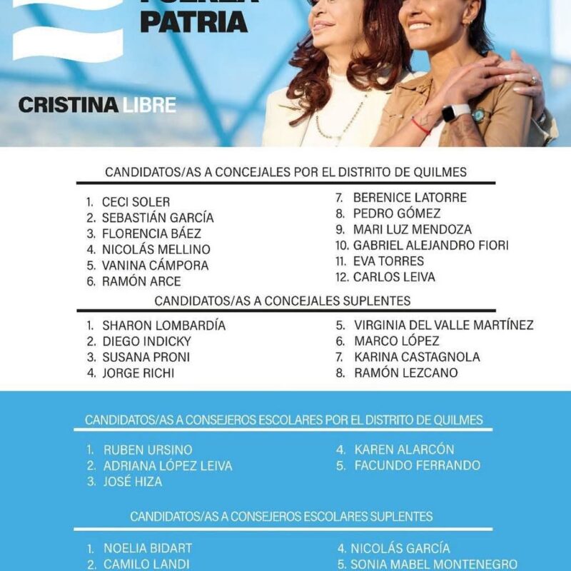 Fuerza Patria ya tiene la lista y los nombres para las elecciones en Quilmes