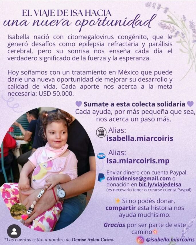 La familia de Isabella apela a la solidaridad para un tratamiento clave en México