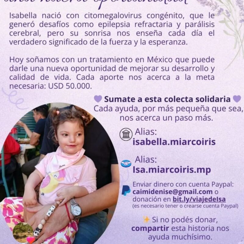 La familia de Isabella apela a la solidaridad para un tratamiento clave en México