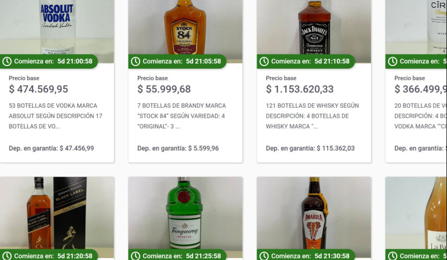 Aduana subastará bebidas alcohólicas y neumáticos en desuso
