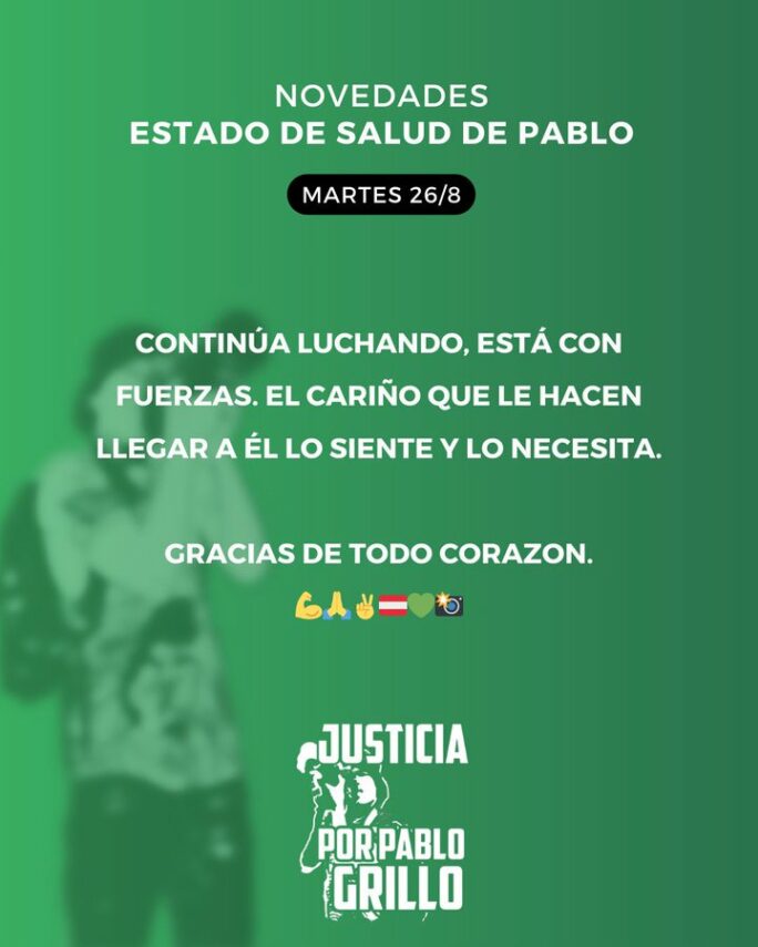 El fotoperiodista Pablo Grillo volvió a terapia intensiva