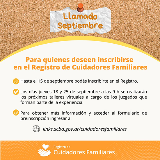 Nuevo llamado a inscripción al Registro de Cuidadores Familiares