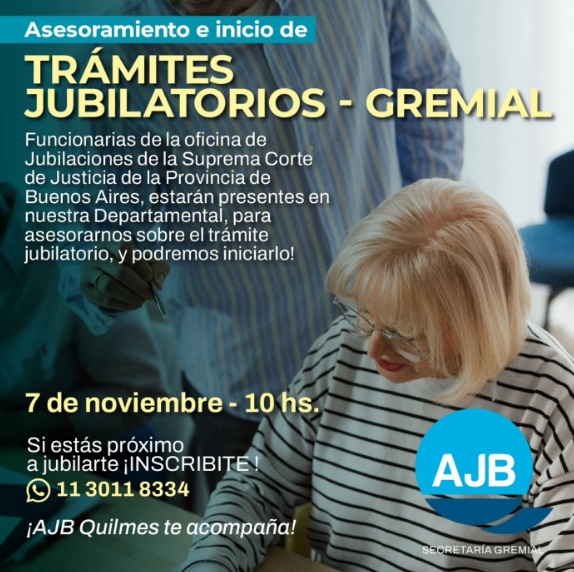 Judiciales podrán recibir asesoramiento de trámites jubilatorios en la AJB Quilmes