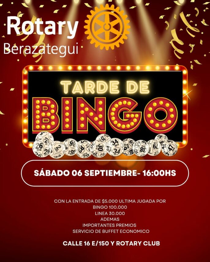 Rotary Club Berazategui organiza Bingo Solidario el sábado en su sede de la calle 16