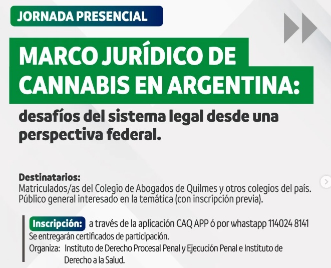 Jornada sobre el Marco Jurídico del Cannabis convocará a destacados expositores sobre la temática
