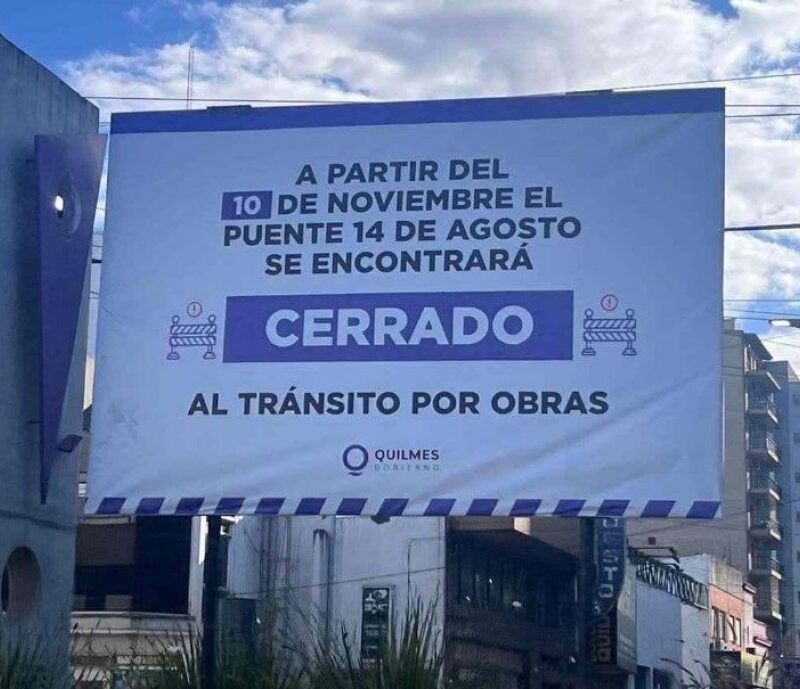 Quilmes: el Puente 14 de Agosto estará cerrado desde el próximo lunes por obras
