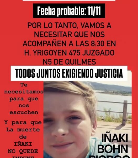Reprograman para el martes 11 de noviembre el juicio por la muerte de Iñaki Bohn Rioboo, el niño de Hudson