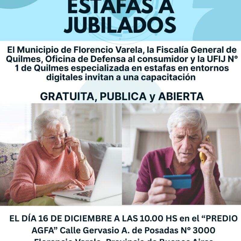 Jubilados: Jornada gratuita de prevención de estafas digitales en Florencio Varela
