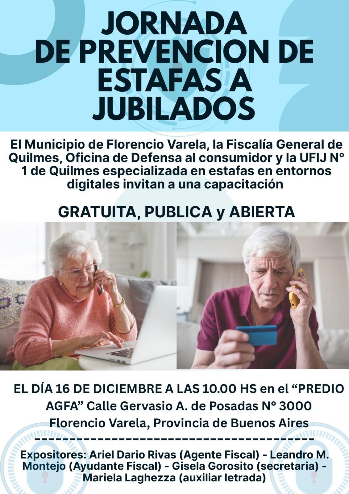 Jubilados: Jornada gratuita de prevención de estafas digitales en Florencio Varela