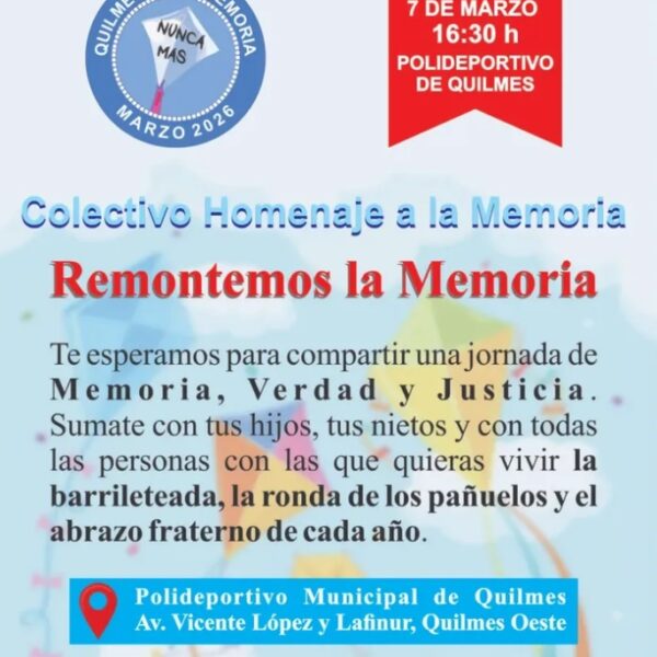“Remontemos la Memoria”: convocan a una barrileteada masiva en el Polideportivo de Quilmes el 7 de marzo