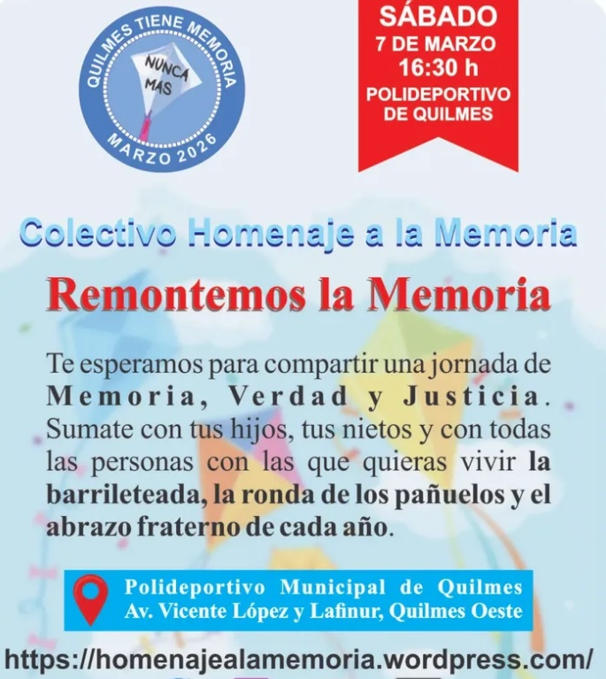 “Remontemos la Memoria”: convocan a una barrileteada masiva en el Polideportivo de Quilmes el 7 de marzo