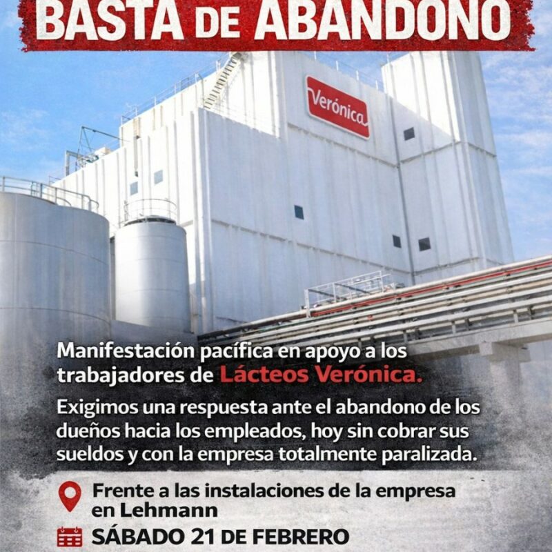 Lácteos Verónica: trabajadores y vecinos volverán a movilizarse en un contexto de crisis de la firma lactea