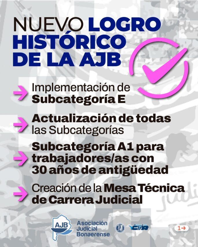 Hito para los judiciales bonaerenses: la AJB logra un nuevo esquema de subcategorías y mejoras en la carrera
