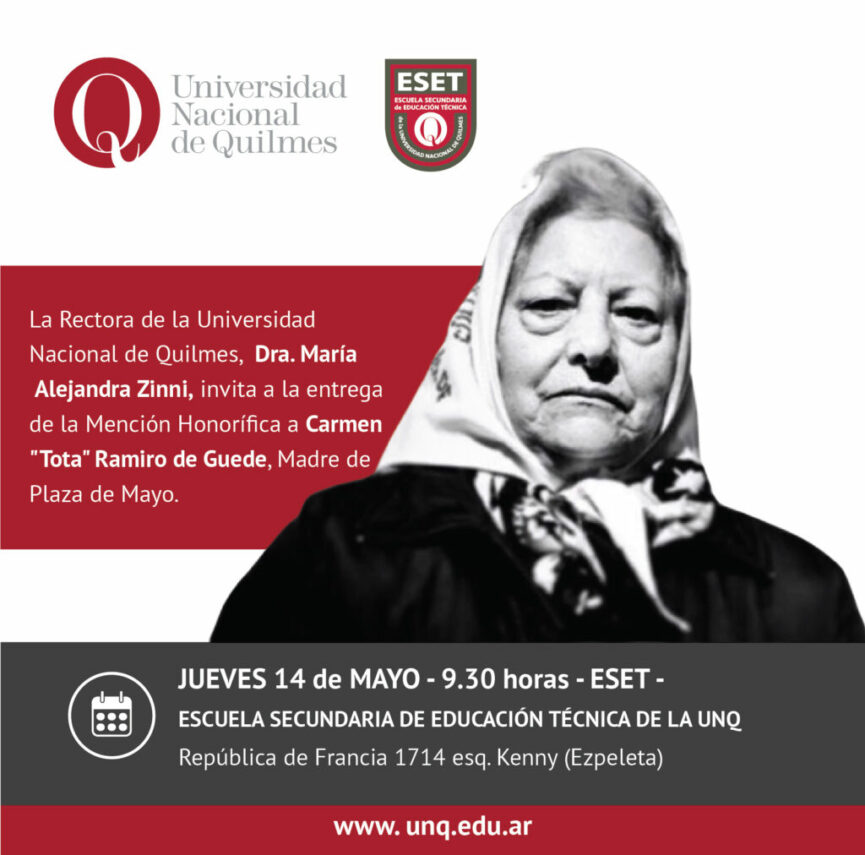 La UNQ entregará una Mención Honorífica a Carmen “Tota” Ramiro de Guede, madre de Plaza de Mayo