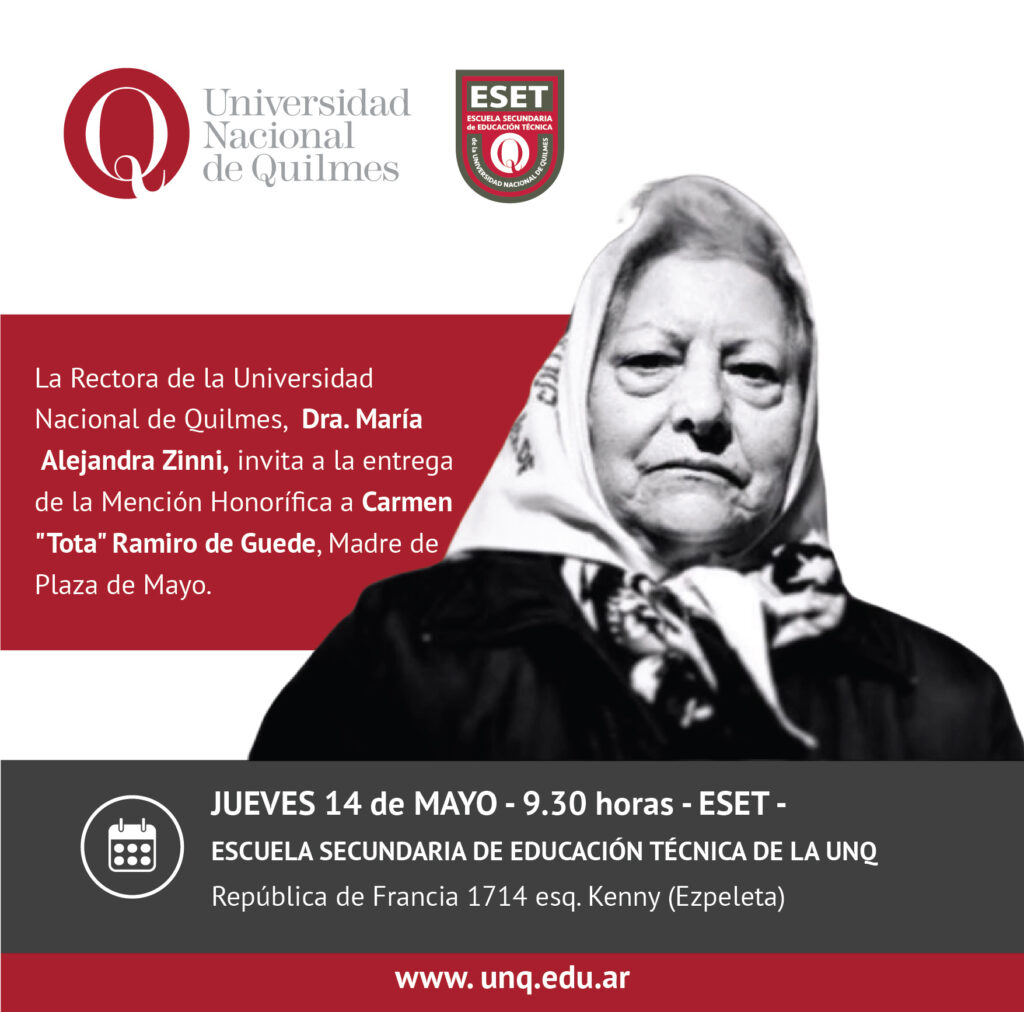 La UNQ entregará una Mención Honorífica a Carmen “Tota” Ramiro de Guede, madre de Plaza de Mayo