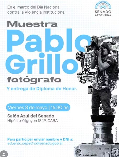 Pablo Grillo llega al Senado con una muestra fotográfica: será el viernes y se le entregará un reconocimiento