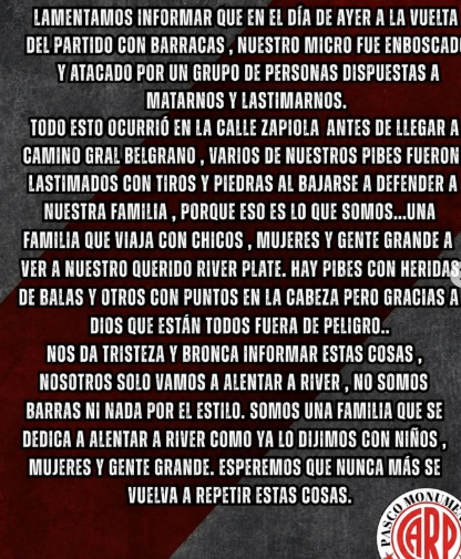 Violencia en La Cañada: emboscaron a piedrazos y balazos a un micro de hinchas de River; 3 heridos de bala
